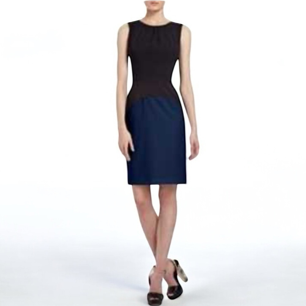 BCBGMaxAzria BEHATI Black Navy color block SLEEVELESS fitted shift Midi Dress